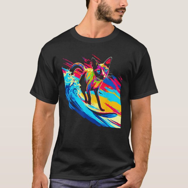Siamesisk Katt Surfing T Shirt (Framsida)