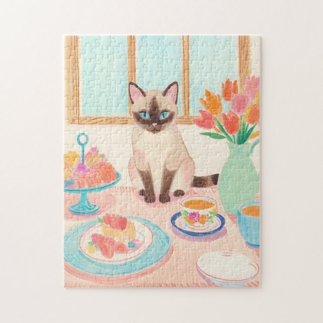 Siamesisk Katt Te-Tid Pussel (Vertikal)