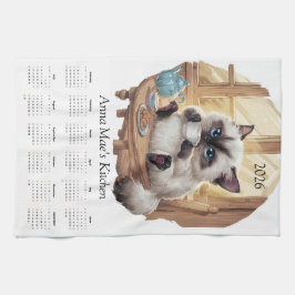 Siamesisk katt & tekopp kökshanddukskalender kökshandduk