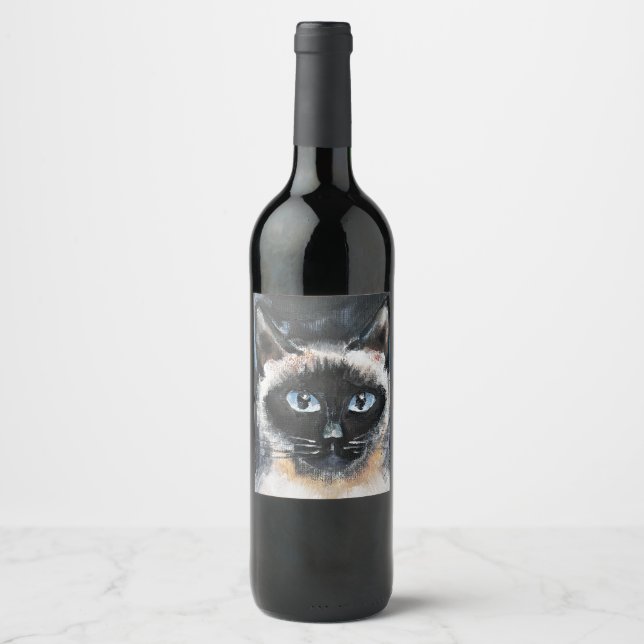 siamesisk katt vinflaska etikett (Framsida)