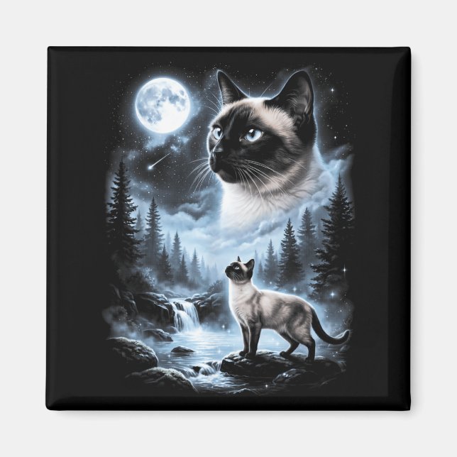 Siamesisk katt ylar mot månen 90-tal retro magnet (Framsidan)
