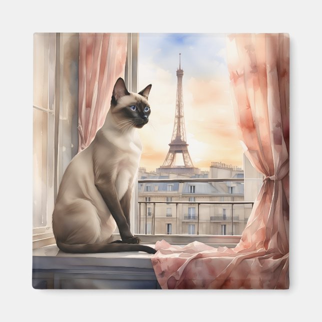 Siamesisk kattavslappning på den parisiska fönster magnet (Framsidan)