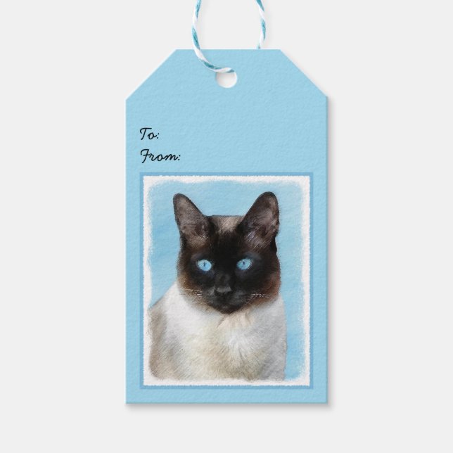 Siamesisk Kattmålning - Söt Original Kattkonst Presentetikett (Framsidan)