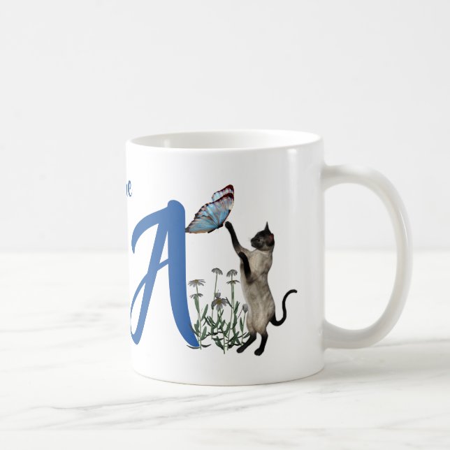 Siamesisk kattmonogram initial A Personlig Kaffemugg (Höger)