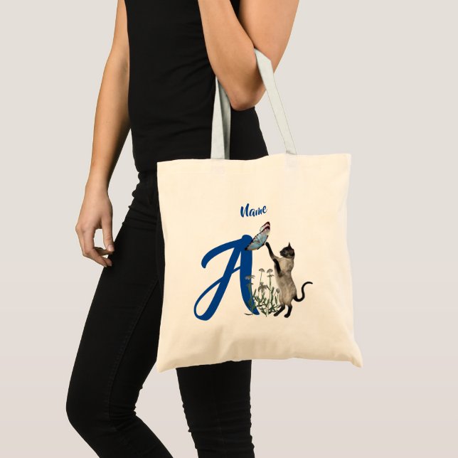 Siamesisk kattmonogram initial A Personlig Tygkasse (Framsida (produkt))