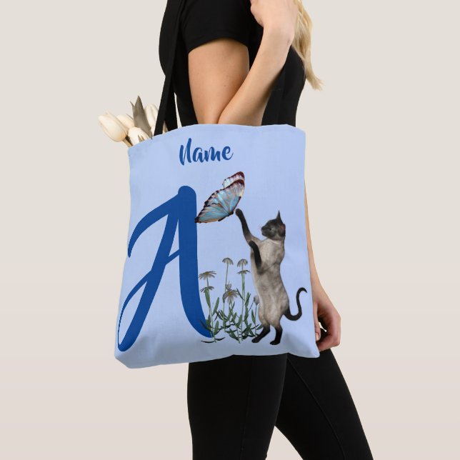 Siamesisk kattmonogram initial A Personlig Tygkasse (Närbild)