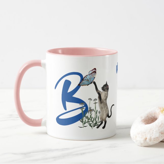 Siamesisk kattmonogram Initial B Personlig Mugg (Med munk)