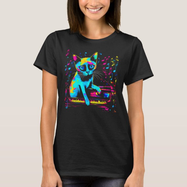 Siamesisk kattpiano t shirt (Framsida)
