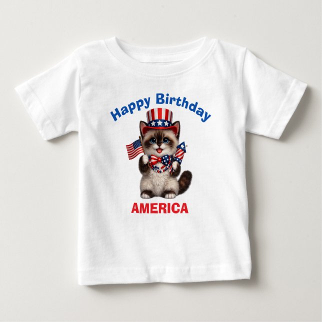 Siamesisk kattunge (1o) Patriotisk barn t-shirt (Framsida)