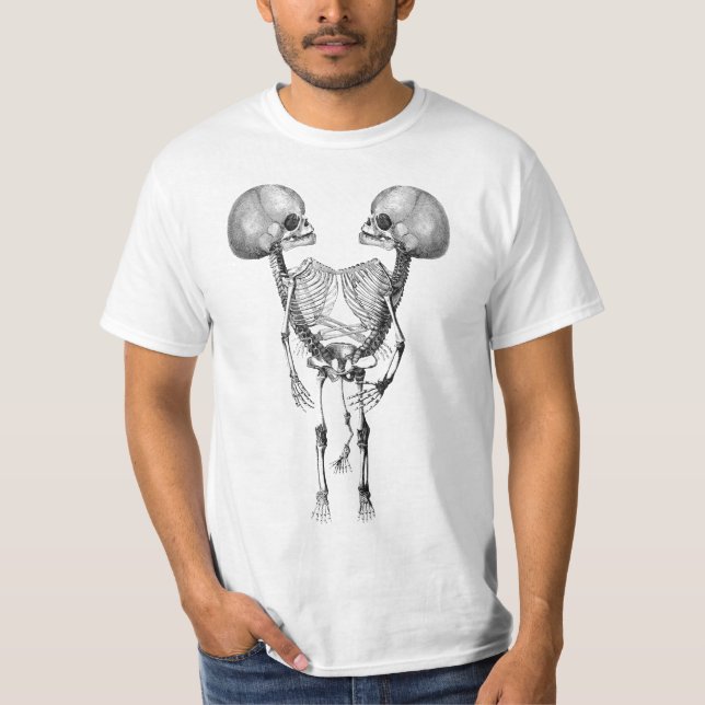 Siamesisk konförening av Twillingar Anatomy Skelet T Shirt (Framsida)