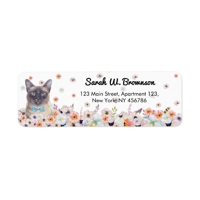 Siamesisk svartmaskad katt returadress etikett (Framsidan)