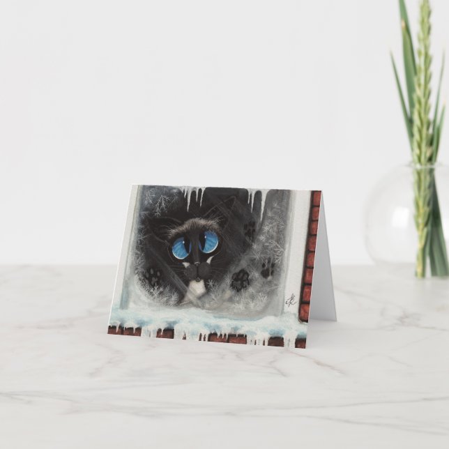 Siamesisk Vinter Snö Katt av BiHrLe Card Helgkort (Framsida)