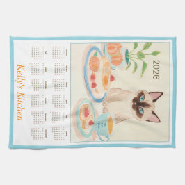 Siamesiska klor & Tekopp Kökshandduk Kalender