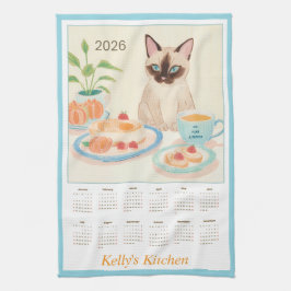 Siamesiska klor & Tekopp Kökshandduk Kalender