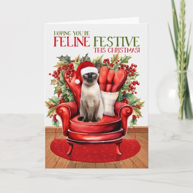 Siamesiskt sial Seal Point jul Cat KATTDJUR Festiv Helgkort (Framsida)