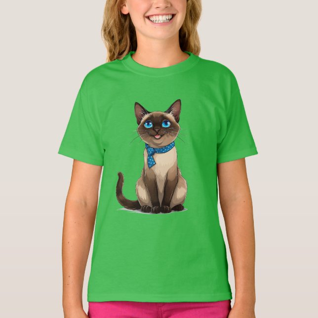 Siamkat i tecknad stil t shirt (Framsida)