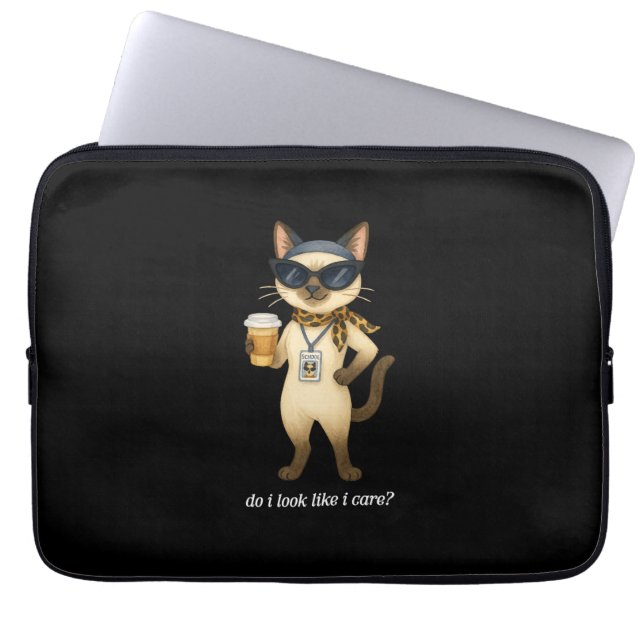 Siamkattskolepersonal dricker kaffe laptop fodral (Framsidan)