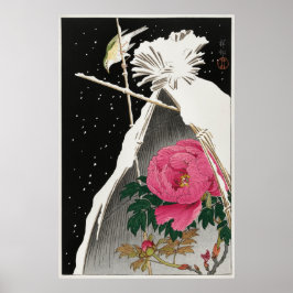 Siberian Bluechat Next to a Peony av Ohara Koson Poster