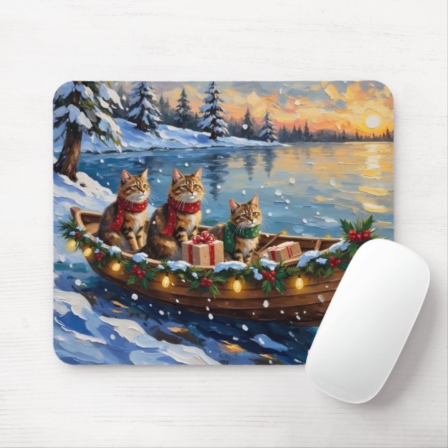 Siberian Cat Christmas Boat Holiday Musmatta (Med mus)