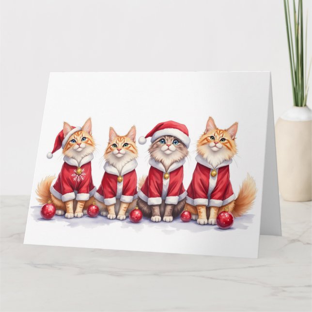Siberian Cat Christmas Dress Santa Hat Kort (Framsida)