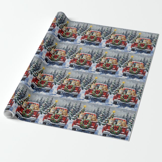 Siberian Cat Christmas Red Truck Holiday Presentpapper (Utrullad)