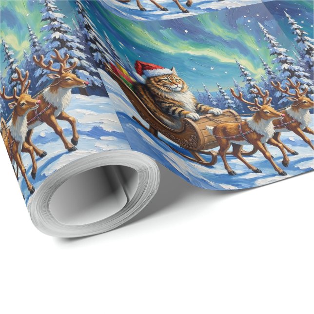 Siberian Cat Christmas Taiga Sleigh Ride Presentpapper (Rulle Hörn)