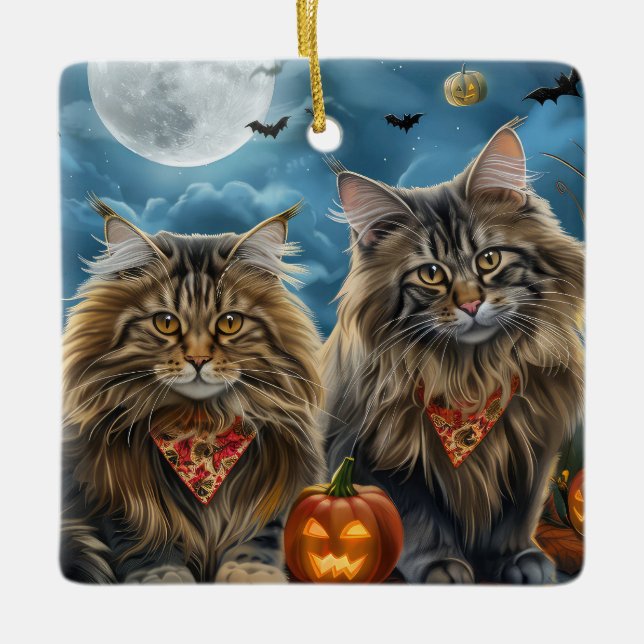 Siberian Cat Halloween Spooky Julgransprydnad Keramik (Framsida)
