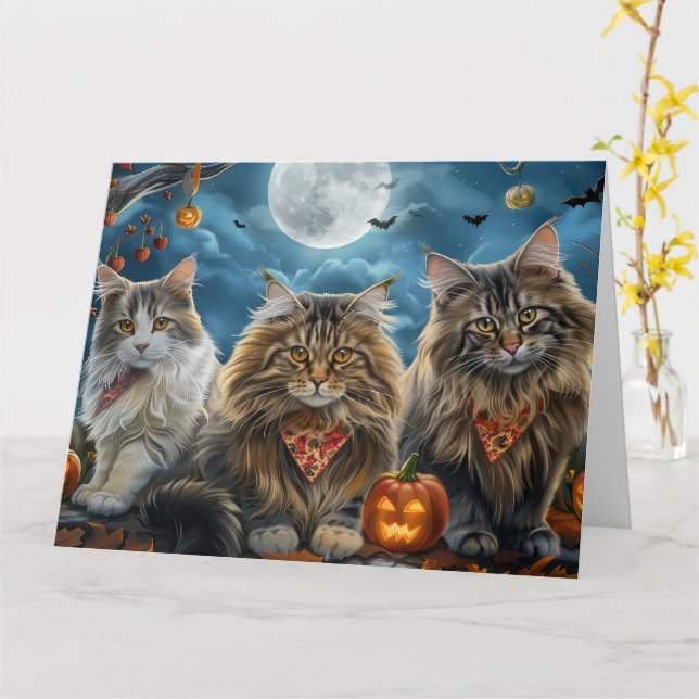 Siberian Cat Halloween Spooky Kort (Gul blomma)