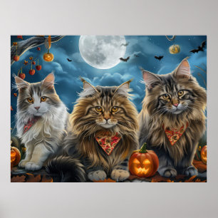 Siberian Cat Halloween Spooky Poster