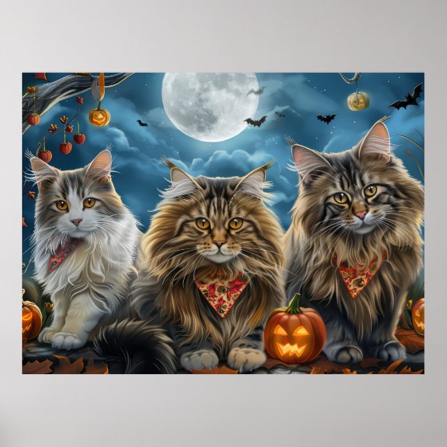 Siberian Cat Halloween Spooky Poster (Framsidan)
