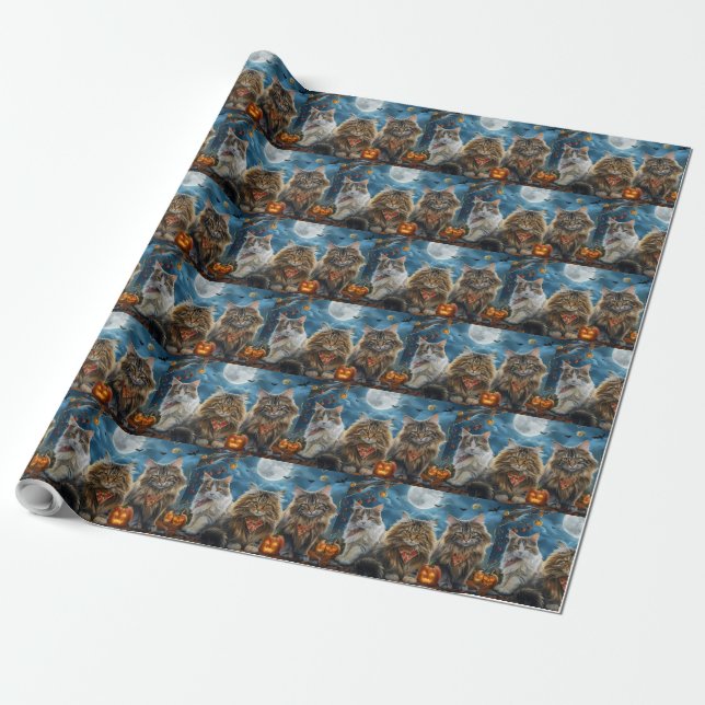 Siberian Cat Halloween Spooky Presentpapper (Utrullad)