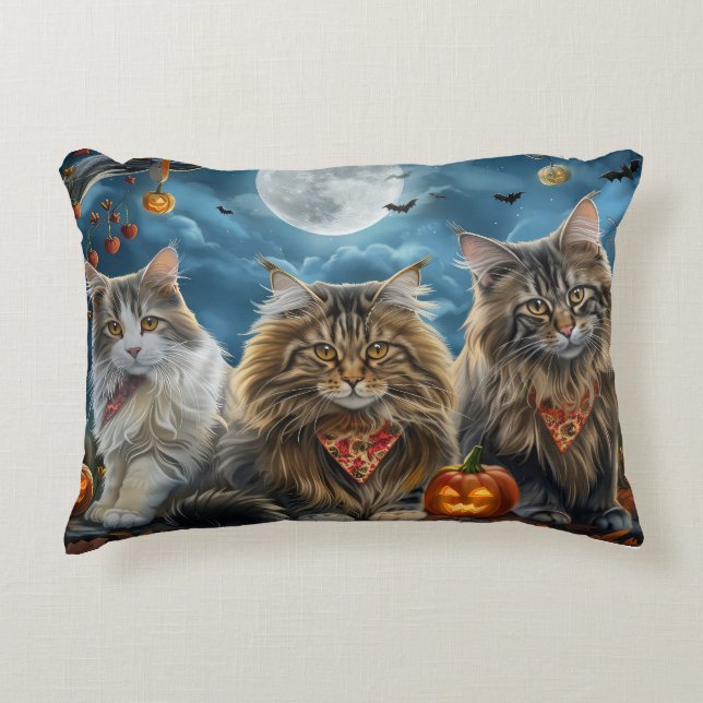 Siberian Cat Halloween Spooky Prydnadskudde (Framsidan)