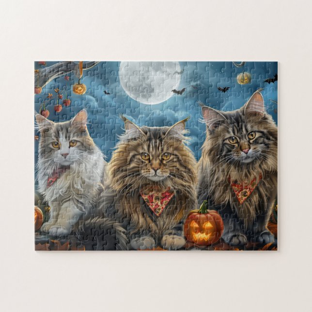 Siberian Cat Halloween Spooky Pussel (Horisontell)