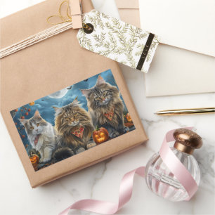 Siberian Cat Halloween Spooky Rektangulärt Klistermärke