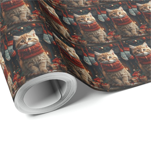 Siberian Cat With Christmas Gifts Fireplace  Presentpapper (Rulle Hörn)