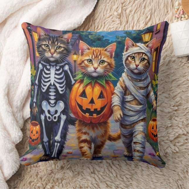Siberian Cats Trick-or-Treating Halloween Costumes Kudde (Filt)