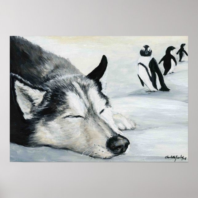 "Siberian Huskeys Penquin Dream" Poster av Hund Ar (Framsidan)