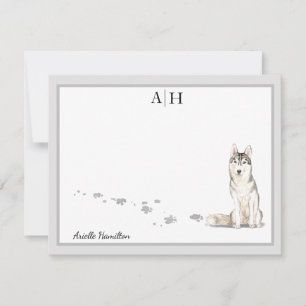 Siberian Huskie Grått Gräns Monogram Personlig Anteckningskort