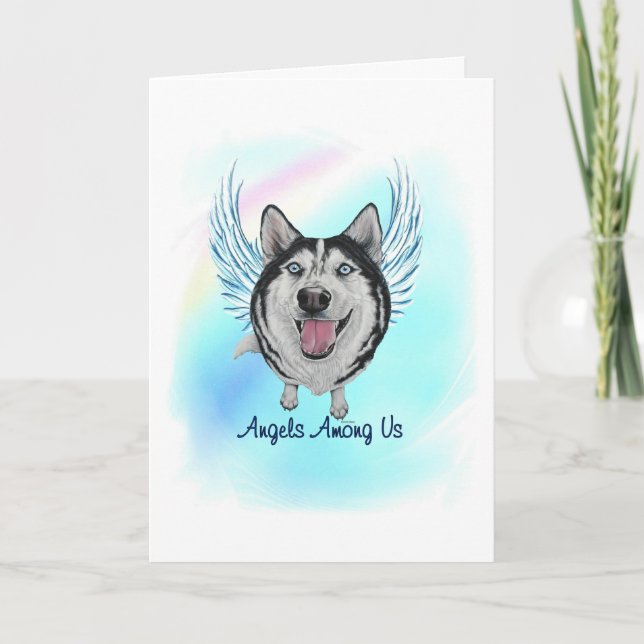 Siberian husky Angel Hund Pet Loss Sympathy Card Tack Kort (Framsida)