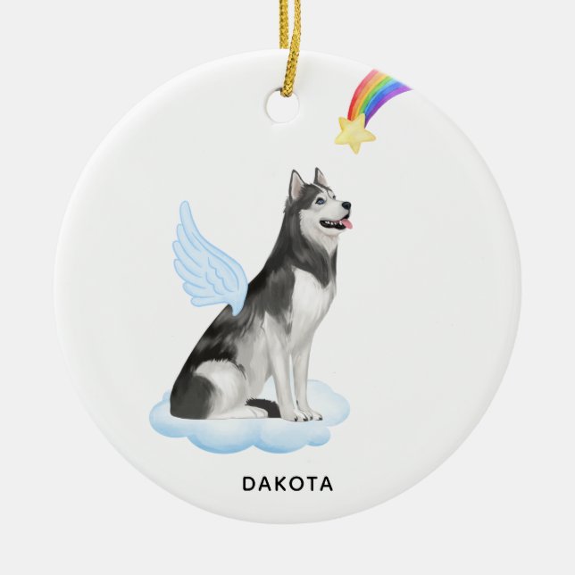 Siberian husky Angel Personlig Pet Hund Memorial Julgransprydnad Keramik (Framsidan)