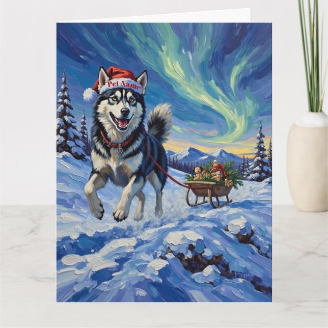 Siberian Husky Arctic Sled Run Christmas Hat Kort (Framsida)