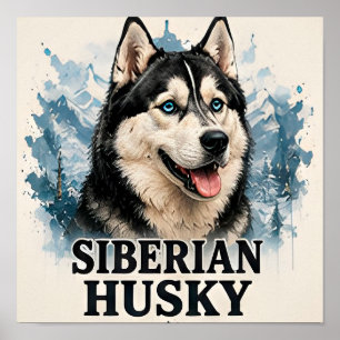 Siberian Husky Arktisk Hund Porträtt Premium Konst Poster