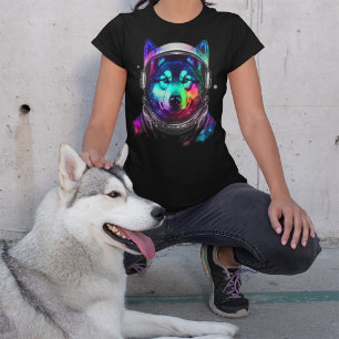 Siberian husky Astronaut Hund i rymden färgstark T Shirt