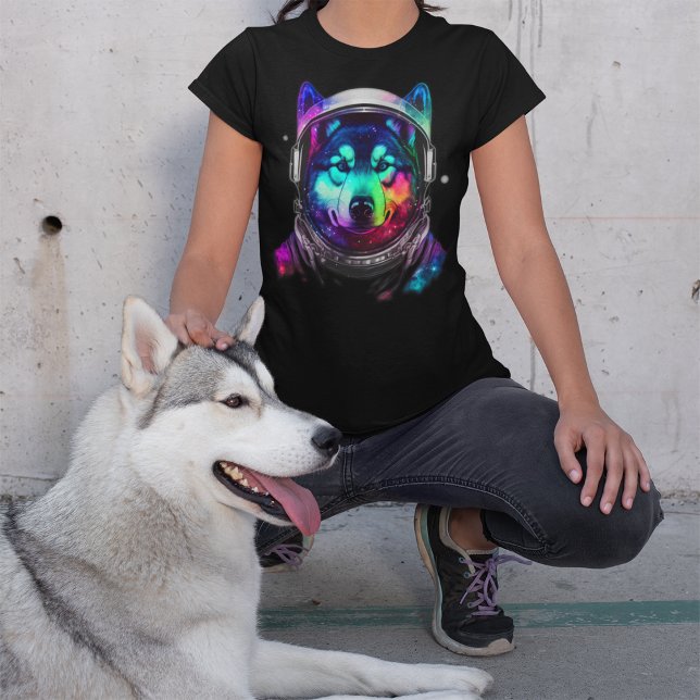 Siberian husky Astronaut Hund i rymden färgstark T Shirt (Skapare uppladdad)