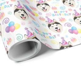 Siberian Husky Birthday Gift Wrapping Paper White Presentpapper