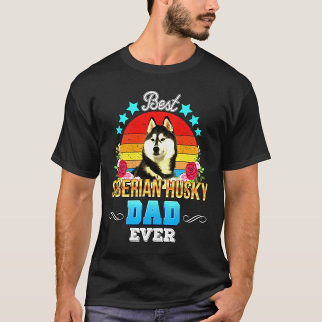 Siberian husky Blommigt T Shirt (Framsida)