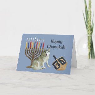 Siberian husky Chanukah Card Menorah Dreidel Helgkort