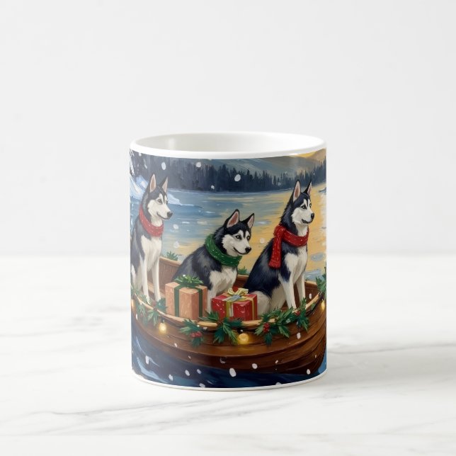 Siberian Husky Christmas Boat Holiday Kaffemugg (Center)