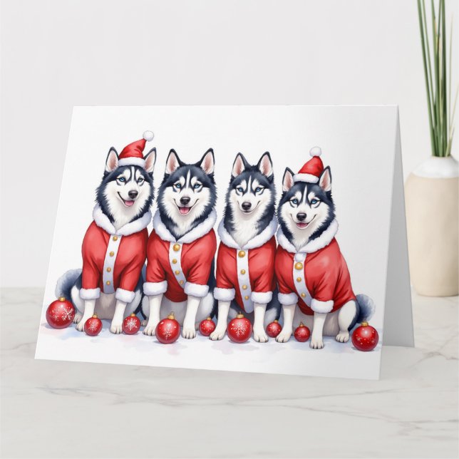Siberian Husky Christmas Dress Santa Hat Kort (Framsida)