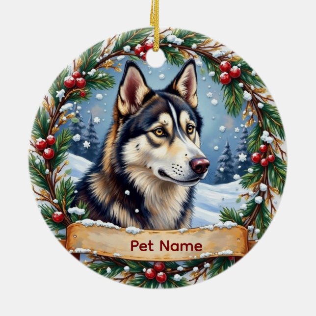 Siberian Husky Christmas Julgransprydnad Keramik (Baksidan)